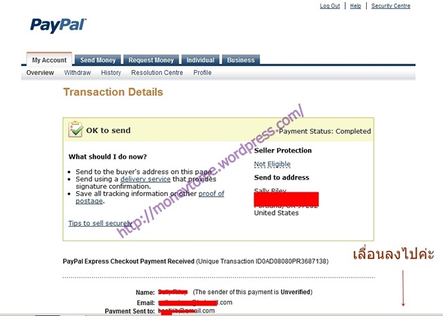 หน้า Transaction Details ใน paypal 1
